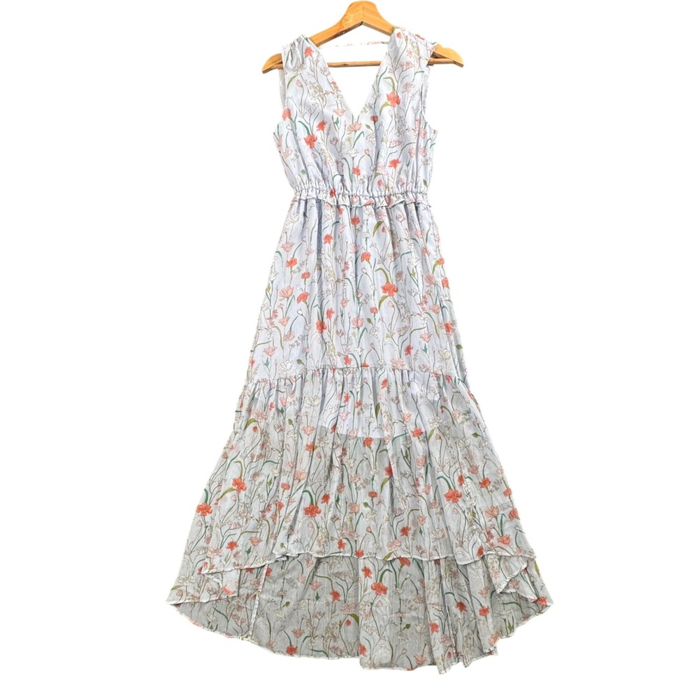Banana Republic Floral Maxi Dress 0 Blue Tiered Cottagecore Prairie Garden Party